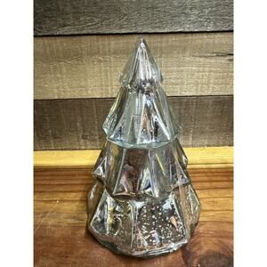 8" Glass Silver Christmas Pine Tree Candle Cyclamen,iris & Cedarwood Scented New